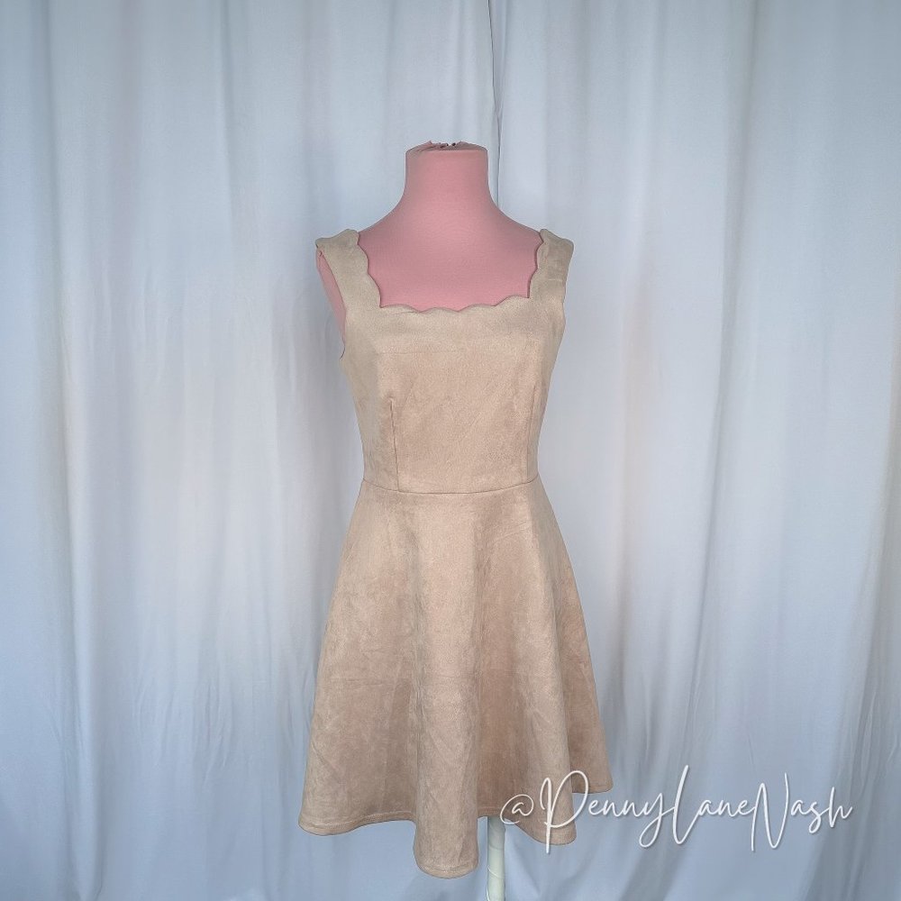 Ayla Francesa's Faux Suede Scalloped Skater Dress Blush - Picture 2 of 10
